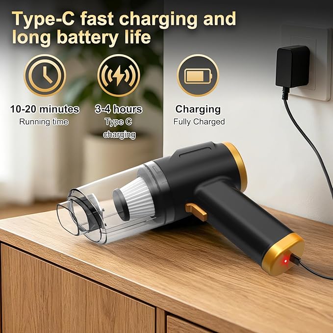 ONYXROSE Car Handheld Mini Vacuum Cleaner, Cordless Portable with 90W Motor, HEPA Filter, USB-C Charging, Blow Function & Multi-Attachments, 1.1Lbs Lightweight for Car Interior Cleaning