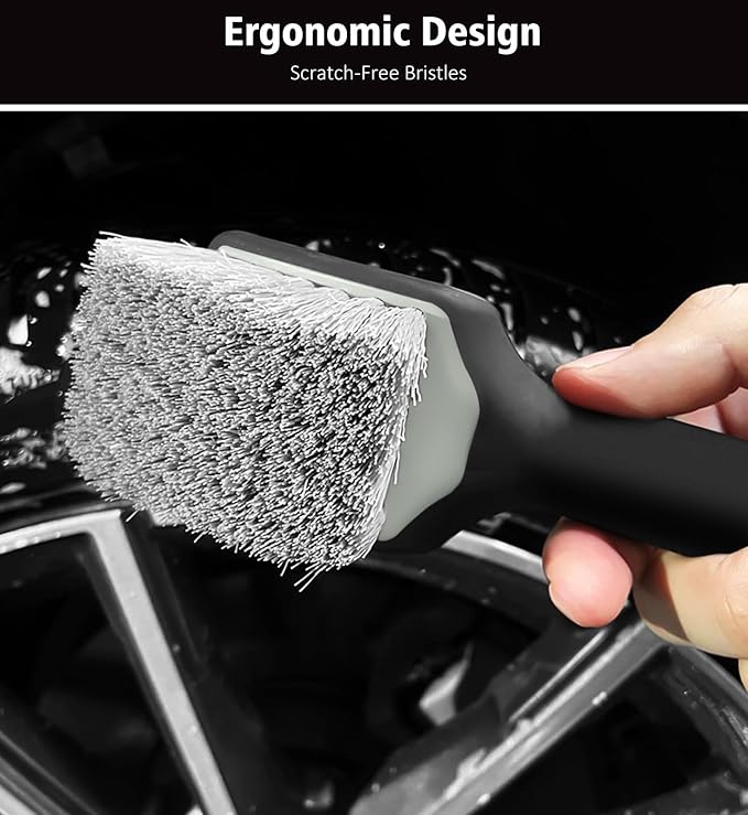 YeewayVeh 5PCS Pro Wheel Detailing Kit | 360° Bendable Rim Cleaner Brush, Premium Boar Hair Brush & Tire Shine Applicator | Microfiber Scratch-Free Wheel and Tire Brush Set for Cleaning Wheels,Tires