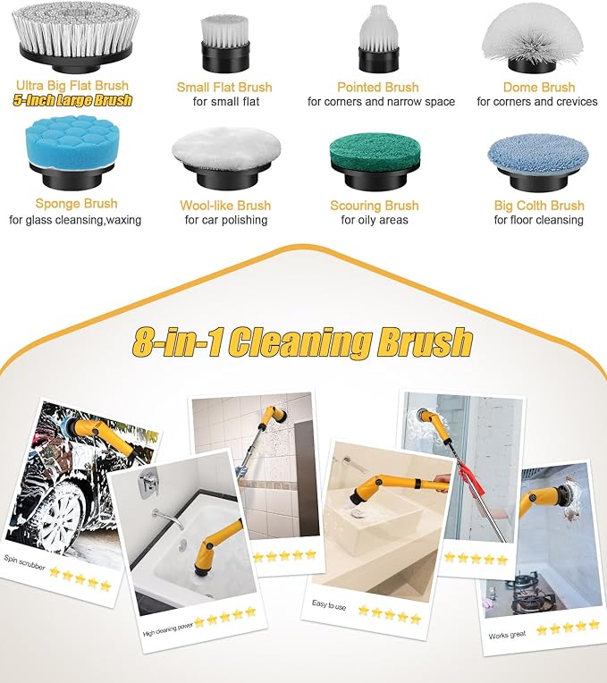 qimedo Scrubber Large Brushes Heads, 8-in-1 Spin Scrubber Replacement Brush Heads for qimedo, Leebein, Keimi, Alloyman, Bomves, YKYI, BEI & Hong
