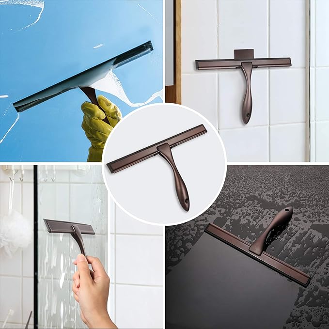Hiware All-Purpose Shower Squeegee for Shower Doors, Bathroom, Window and Car Glass - Bronze, Stainless Steel, 10 Inches