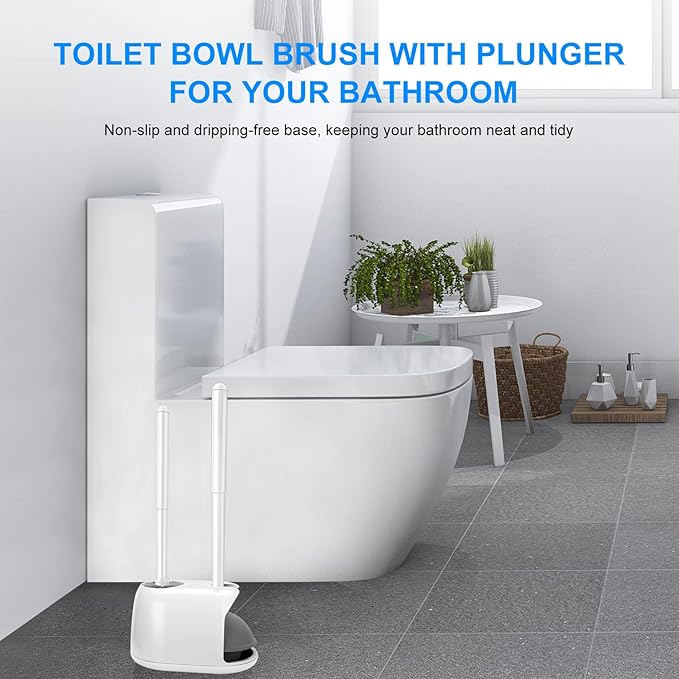 SetSail Toilet Brush and Plunger Set, Semi-HiddenToilet Plungers for Bathroom Heavy Duty Toilet Bowl Brush and Holder Hidden Toilet Plunger and Brush Set for Deeply Cleaning - White
