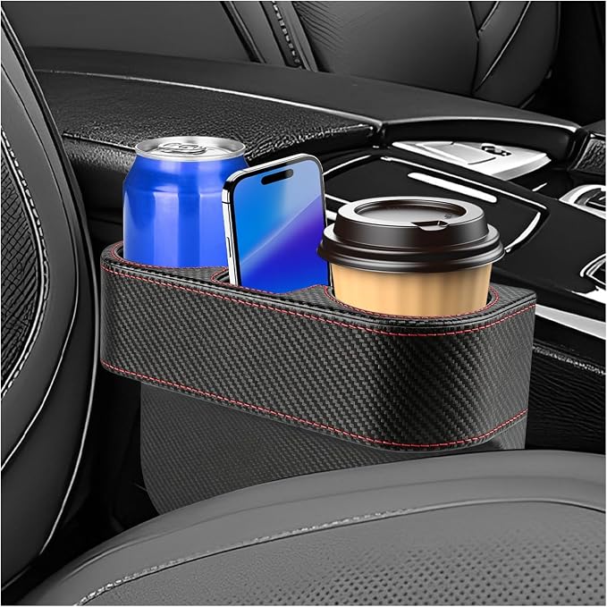 Car Seat Gap Filler Organizer, PU Leather Auto Front Seat Organizer Console Side Filler w/Cup Holder, Multifunctional Bo