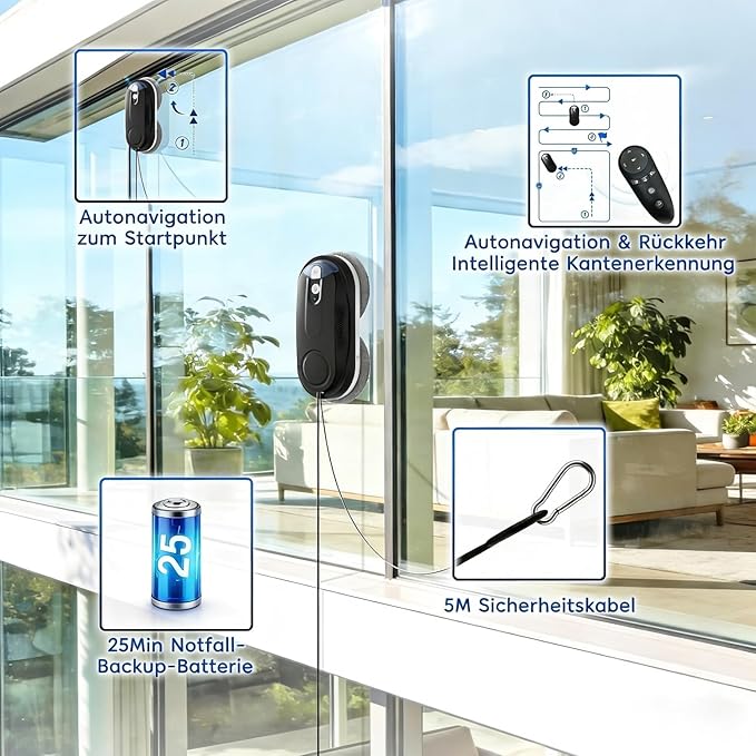 KKI Window Cleaning Robot, Automatic Window Cleaner Robot, Dual Spray, Max 3200Pa, AI Path Planning & Edge Detection, Remote Control for High-Rise Windows, Glass,Door,10xCloths, X3