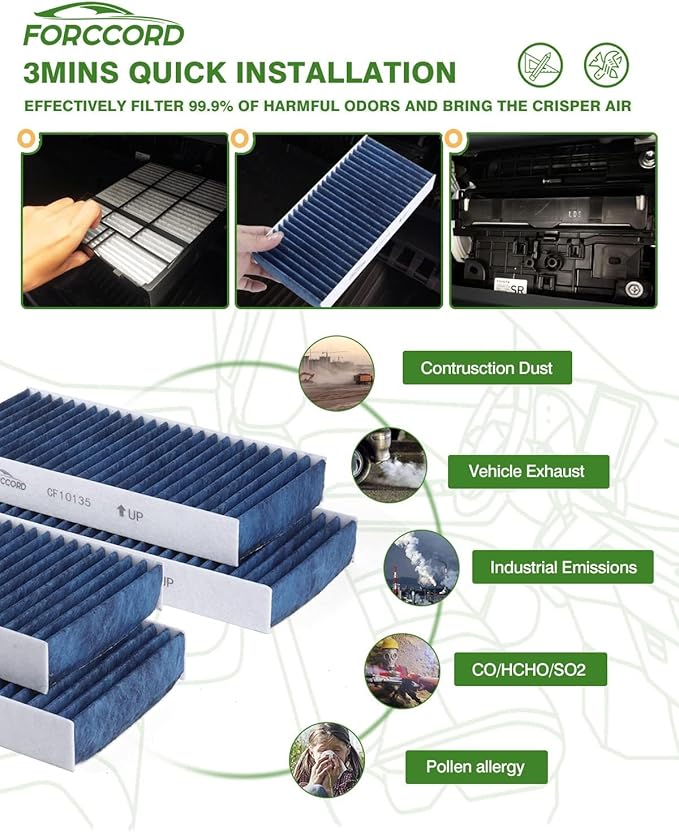 4-Pack HEPA Cabin Air Filter Fits for Civic (01-05), CR-V (02-06), Element (03-11), RSX (02-06) Activated Carbon Cabin Filter Replacement CF10135 CP135 Car Accessories