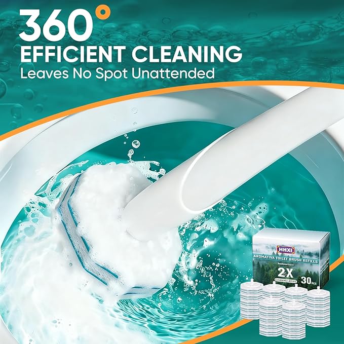 30Ct Aromative Toilet Brush Refills, Toilet Bowl Cleaner Refills, Double-Layer Cleaning Pads Added, Compatible with Most Toilet Brushes,Rainforest Scent(Patented)