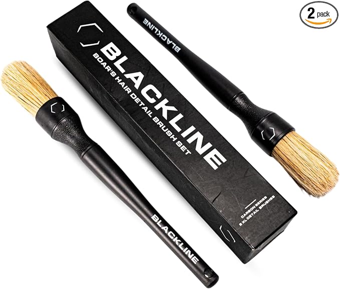 Blackline Car Detailing Brush Set, 2 Pack - Boars Hair Bristles, Interior