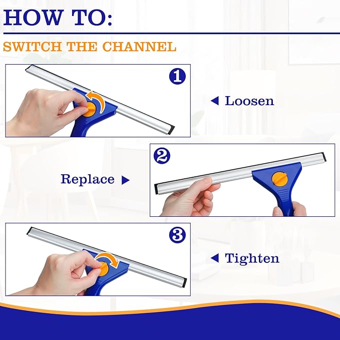 18-Inch Window Squeegee Professional with 12-INCH Chanel Squeegee for Shower Glass, Easy Change Window Cleaner Squeegees Washer Kit for Countertop Car Mirror Cleaning & Washing
