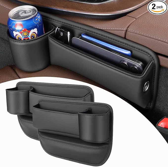 Universal Leather Car Door Cup Holder, Car Seat Gap Filler Organizer with Cup Holder, Car Storage Organizer Front Seat,