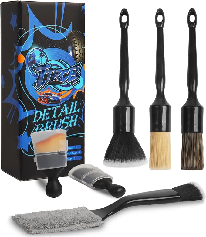 6PCS Car Detailing Brush Set, Boars Hair Car Detailing Brushes, Ultra Soft No Scratch Interior Detail Brush, Car Duster,