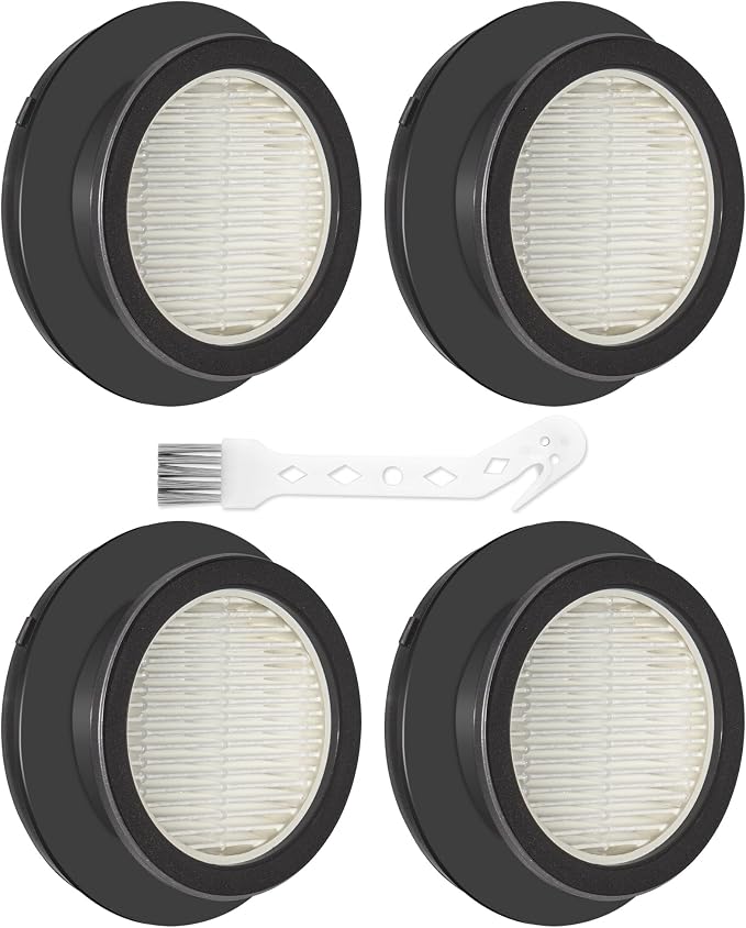 4 Pack X7A HEPA Filter Replacements Compatible with SunSare X7A-US Cordless Stick Vacuum Cleaner with Touch Screen and SunSare X7A Handheld Vacuum Cleaners for Home, 4 HEPA Filters, 1 Cleaning Brush - Cleanova