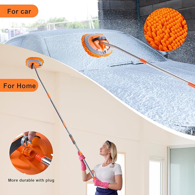 Wall Cleaner Mop with 68” Long Handle,15°Labor-Saving Elbow,Multi-Surface Duster for Painted Walls,Floor,Baseboard & Windows, Includes 2 Replaceable Microfiber Chenille Pads