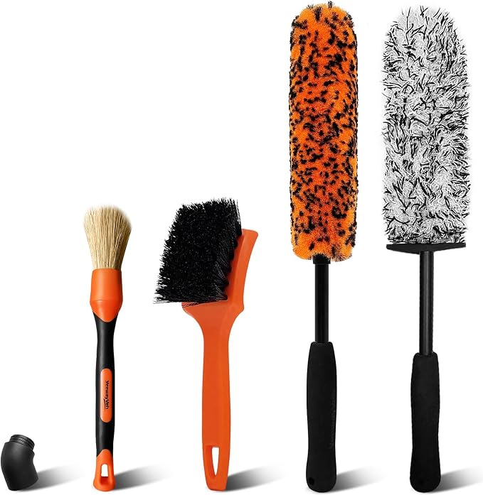 YeewayVeh 4PCS Car Wheel Brush Kit, Microfiber Rim Cleaner, Orange/White