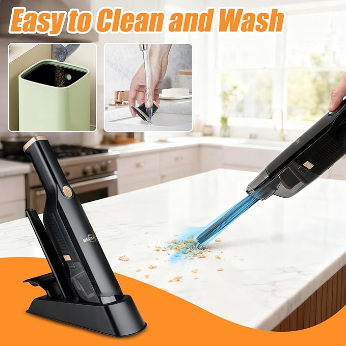 Handheld Vacuum Cordless,Dust Busters Cordless with Storage Dock,15KPA High Power Portable Vacuum Vordless,USB Quick Charge,Mini Vacuum with Multi-Nozzles & Washable Filter,Black
