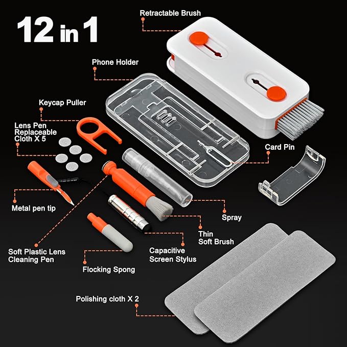 Keyboard Cleaner Laptop Cleaning Kit, Keyboard Cleaning Kit with Retractable Keyboard Brush and Multi-Function Cleaning Pen for MacBook iPad iPhone, Tablet, PC, Camera Lens, Phone, PC Monitor