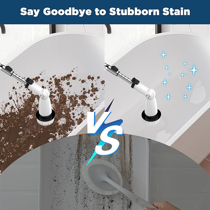 Electric Spin Scrubber, Upgraded Bathroom Cleaner, Power Shower Cleaning Brush with Extendable Handle & 4 Brush Heads, Dual Speed & USB-C Charging, Shower Scrubber for Bathtub, Tile, and Floor
