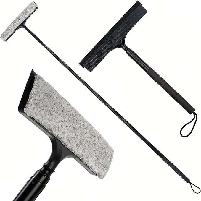 Window Squeegee with Flip-Head, Shower Squeegee 16-59" Long Handle Telescopic Pole & 30% Thicker Blade, Shower Squeegee for Glass Doors, Shower, Car, Windows, Bathroom