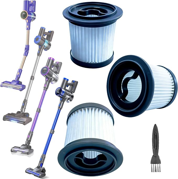 3Pack Hepa Replacement Filters Compatible with AIRDIYA P1/VG3, MHRMHR KP1108 and Bieiao BS01 Cordless Vacuum Cleaner, Washable Pre-motor Filters Works with UKDMROX E23 & Nioga P2 Upright Vac - Cleanova