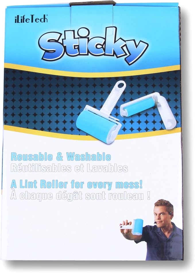 Reusable Lint Roller for Pet Hair – Washable Sticky Picker Set, 2-in-1 Portable & Standard Roller, Eco-Friendly No Refills, Removes Dog & Cat Fur from Clothes, Couch, Car (Blue)