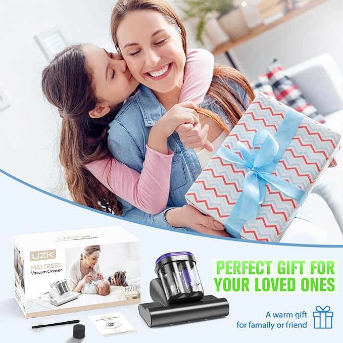 Bed Vacuum Cleaner Mattress Vacuum Cleaner,16Kpa Powerful Handheld Vacuums with UV-C Light & Double Dust Cup & High Heating & Ultrasonic & HEPA Filter for Bed Sofa(Corded,Black Blue)