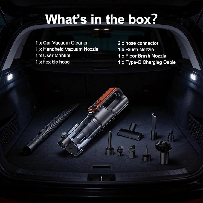Ultra Car Vacuum Cleaner Cordless, Handheld 2-in-1 Vacuum and Blower 25000PA Suction, Portable Wireless Mini Vacuum for Interior Detailing, USB-C Rechargeable for Home Pet Hair. (Orange)