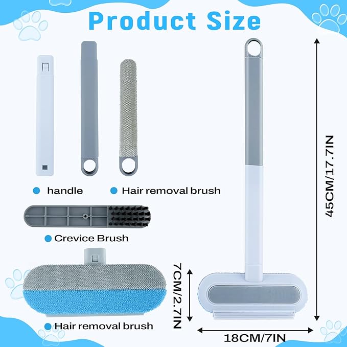 Morofme Multifunctional Pet Hair Remover Tool 4 in 1 Dog and Cat Fur Removal Brush Pet Hair Remover Adjustable Lint Brush Handle Fur Remover Water Scraper for Window Furniture Carpets Sofa Car Clothes