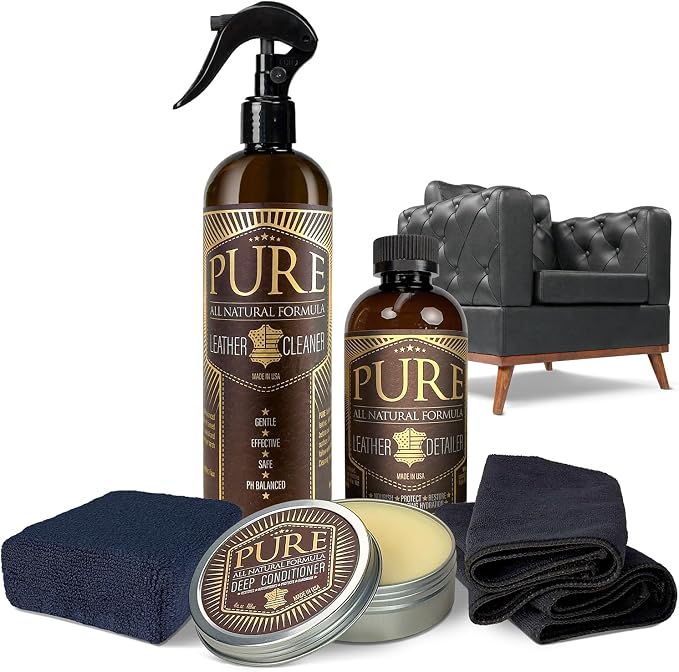 Shop Square Pure Natural Leather Cleaner and Conditioner - Leather Care Kit for Jackets, Purses & Handbags - Made in USA