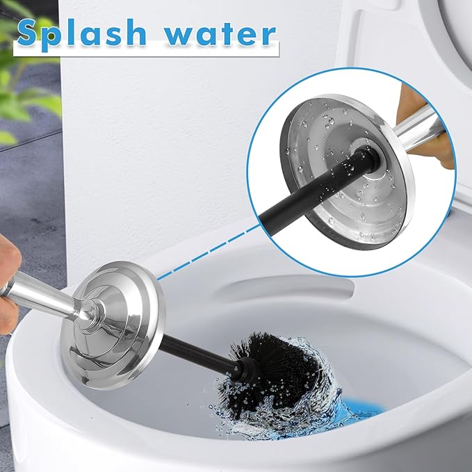 Chrome Toilet Brush and Holder Set, Stainless Steel Toilet Brush for Bathroom,Heavy Duty Toilet Bowl Brush and Holder,Deep Cleaning Modern Toilet Cleaner Brush -Space Saving, Covered Brush