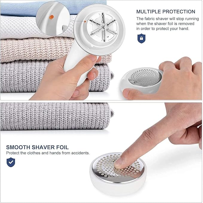 Sweater Fabric Shaver, ailyfu Rechargeable Electric Lint Remover with 6-Leaf Blades and Replaceable Stainless Steel Blade for Clothes, Sweater, Couch, Blanket, Curtain, Socks, Wool, Cashmere(Silver) …