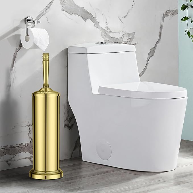 Stainless Steel Toilet Brush and Holder,Gold Toilet Bowl Brush with Long Handle for Bathroom,Toilet Brushes-Space Saving,Covered Brush, Durable, Deep Cleaning,Splash Resistant