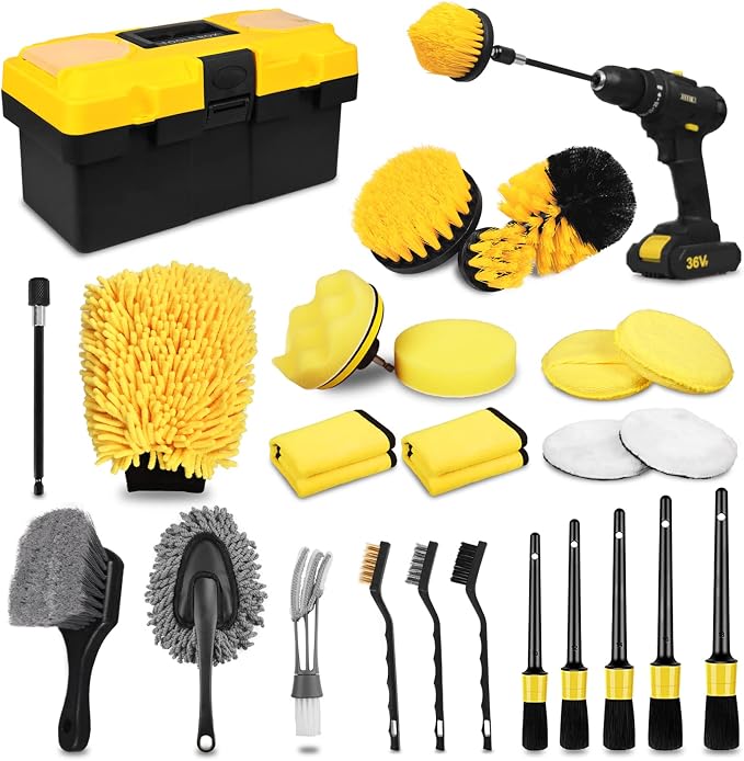 TTRCB 27Pcs Car Detailing Kit, Car Detailing Brush Set, Auto Detailing Drill Brush Set, Car Detailing Brushes, Car Wash