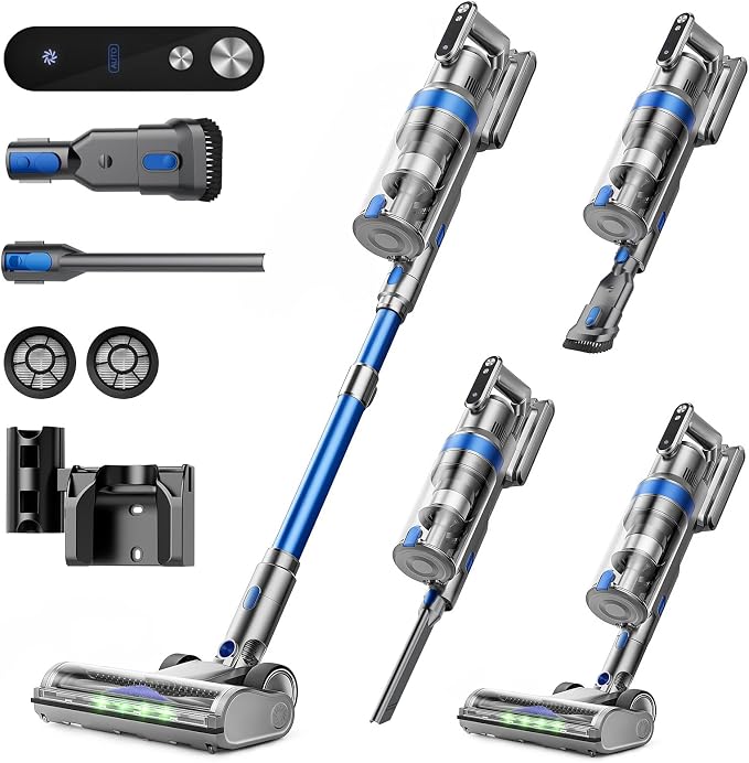 Cordless Vacuum Cleaner, 50KPa 60Mins Self-Standing Stick Vacuum Cordless with Anti-Tangle Brush,Touch Screen,Lightweigh