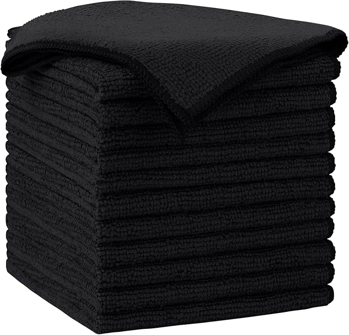 AIDEA Black Microfiber Cleaning Cloth-12PK, Absorbent Cleaning Rags 12"x12"