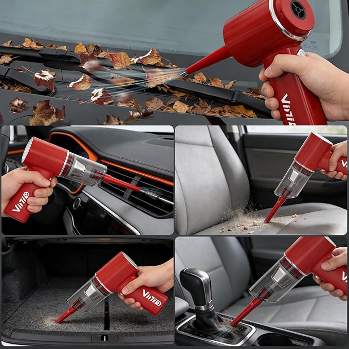 Vinid 8000mAh Cordless Car Vacuum Cleaner, 80W High Power Handheld Vacuum with Strong Suction, Portable Air Duster/Blower, Type-C Fast Charging for Car, Home, Office Desk, Pet Hair, Red