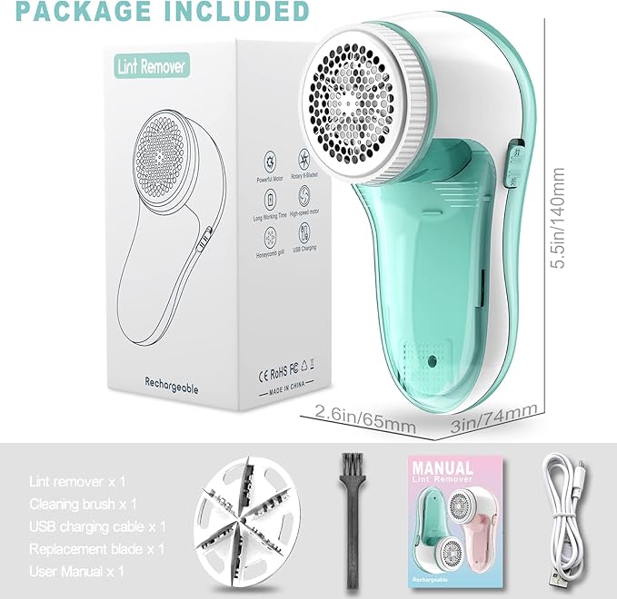 Lint Remover Electric, Bobble Remover Rechargeable with 1 Spare Shaving Blade, Portable Fabric Fluff Shaver