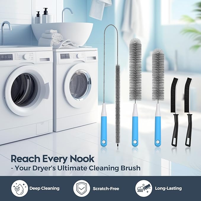 Dryer Vent Cleaner Kit 5 Pcs, Refrigerator Coil Cleaning Brush, Sewer Set Brush, Dryer Lint Cleaner Brush for Flexible Lint Remover, Kitchen Sink, Bathroom Clog, Toilet, Vent Scrubber