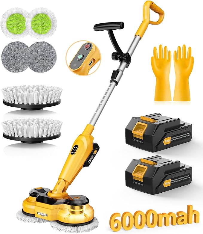 qimedo 6000mAh Battery Cordless Electric Mop M3 Pro, 800RPM Electric Power Scrubber & Mops for Floor Cleaning, Automatic Spin Mops with Smart Display,Rotating Mop with LED Light & Water Spray