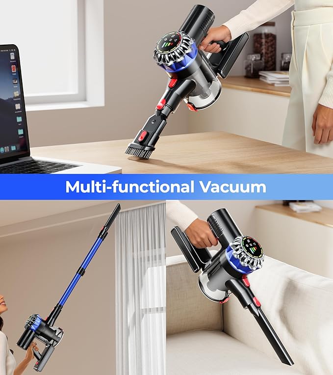 Cordless Vacuum Cleaner, 550W 45Kpa 65Mins Stick Vacuum with Self-Standing, Touch Screen, Anti-Tangle Rechargeable Wireless Vacuum, Vacuum Cleaners for Home/Pet Hair/Carpets/Hardwood Floor