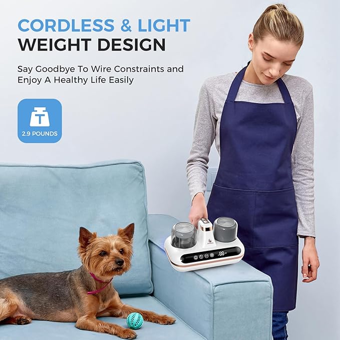 Amzany Mattress Vacuum Cleaner - 5-in-1 Cordless Bed Vacuum Cleaner, Powered by UV-C Light & Ultrasonic Technology, 16Kpa Strong Suction,Low Noise,Suitable for Dust, Pet Hair, Etc.