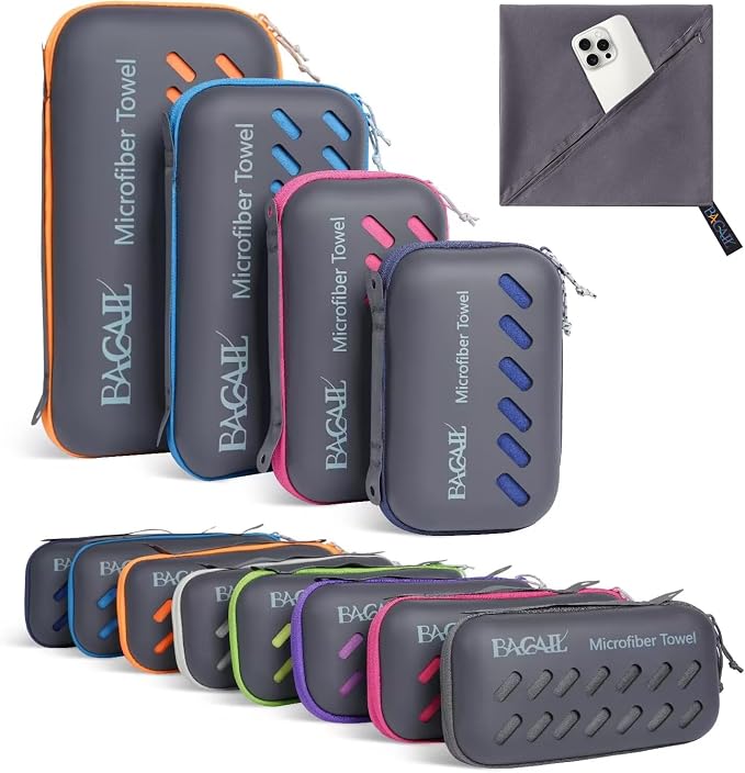 BAGAIL Camping Towel with EVA Case, Compact & Ultra Soft Microfiber Travel Towel - Super Absorbent & Lightweight Quick D