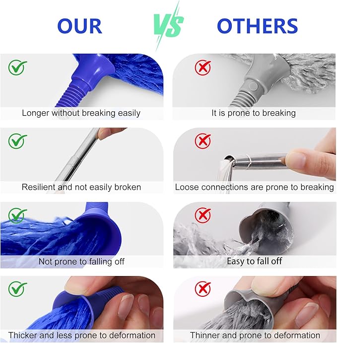 SetSail Extra-Long Dusters with Extension Pole 100-inch for Cleaning Bendable Microfiber Head Washable Ceiling Fan Cleaner Duster for Corner, High Ceilings, Furniture, Blue