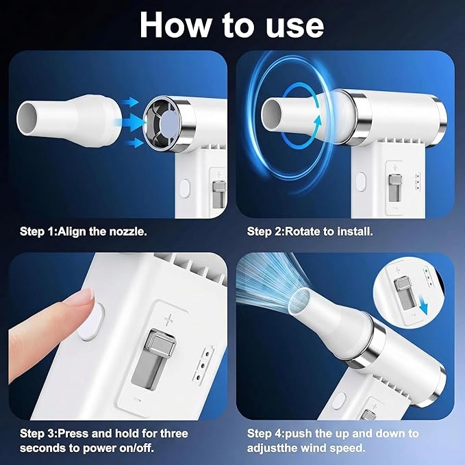Mini Ultra-Slim Electric Compressed Air Duster 150,000RPM Super Power, Rechargeable Cordless Air Duster, Powerful Airflow for Computer, Keyboard, Outdoor, House and Car