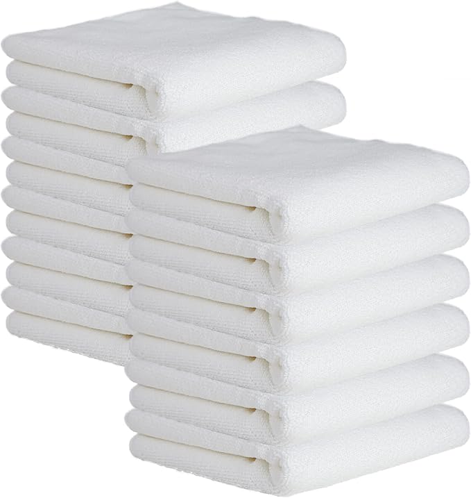 CARTMAN 16x24 Inch 12 Pack 350GSM Microfiber Cleaning Cloths, White