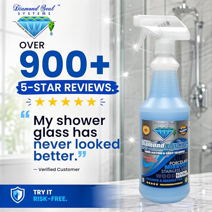 Made in the USA. Diamond Blue Repellent Wash Multi Surface. Cleans,Shine Best Cleaner for Glass, Granite, Countertops Wood & Stainless Steel. Direct from the Manufacturer 32oz Easy to use spray bottle