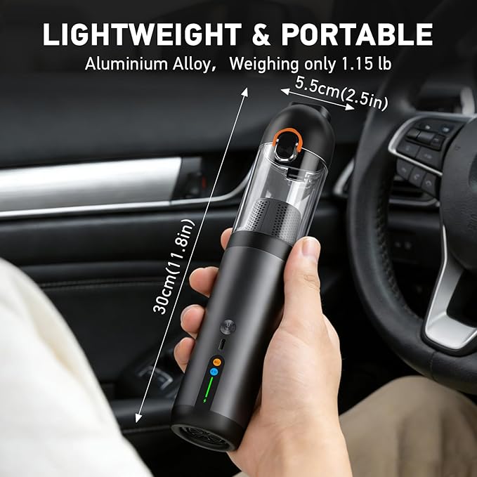Car Vacuum Portable Cordless,18000Pa 4in1 Portable Handheld Cleaner Vacuum &Air Duster 2 Suction Modes Power Blowing&Inflating, Brushless Motor Vacuum with Multi Nozzles for Car,Keyboards, Office,Pet