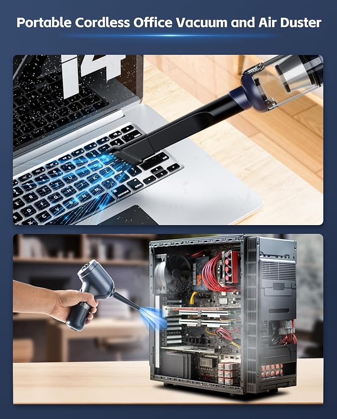 Car Vacuum Cleaner&Air Duster | 80W | 16kpa | 12KRPM | 20 Mins-Dust Cleaner Portable Cordless Vacuum Pro-Compressed Air Blower,Lightweight Rechargeable Handheld Mini Vacuum for Car/Home/Office