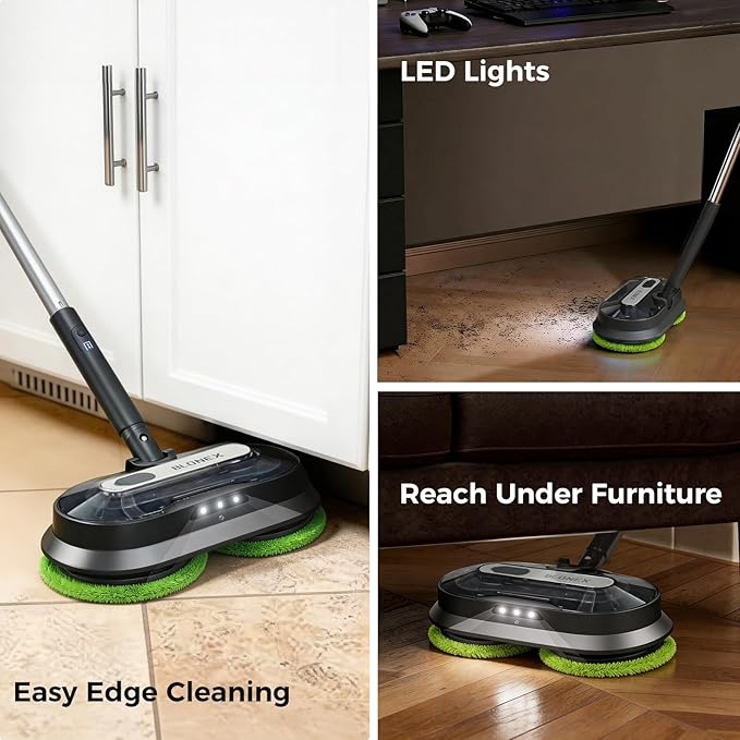 BLONEX Cordless Electric Mop with Spray & Detachable Water Tank, Lightweight Electric Spin Mop with Headlights for Hardwood Tile Laminate Floors, Long-Lasting Battery, Self-Propelled Floor Cleaner