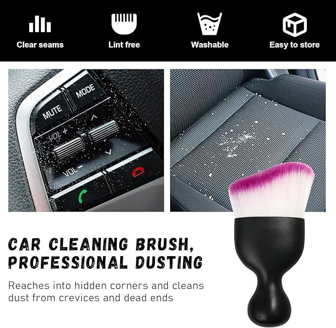 Ziciner Car Detailing Brush, Curved Soft Bristles Auto Removal Dust Collectors, Universal Vehicle Dashboard, Air Conditioner Vents etc Interior Cleaning Tool Accessories (Purple)