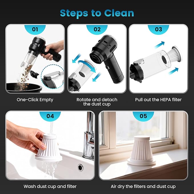 Wansimoo Handheld Car Vacuum Cleaner,25000PA Strong Cyclonic Suction Foldable Mini Vacuum Portable Cordless with Digital Display and One Touch Dust Removal for Car, Home, Office, Kitchen (Silver)
