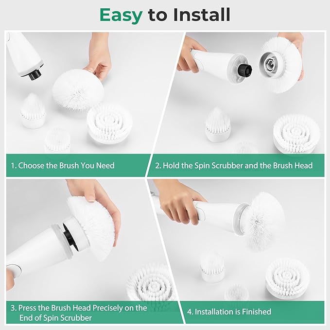 kHelfer Brush Head 4 Pack, 4 Pcs Replacement Brushes forKH8 Serious Spin Scrubber, Cordless Spin Scrubber Power Cleaning Brush for Bathroom Floor