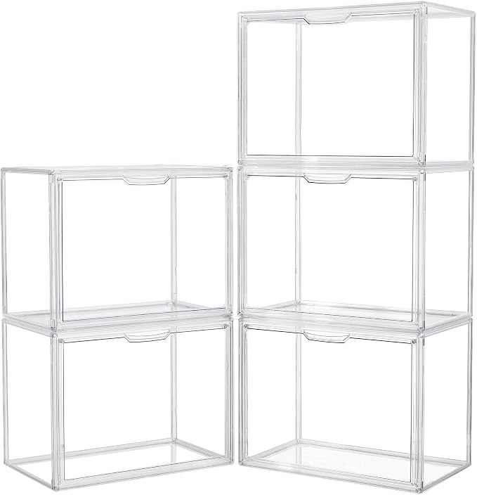 LXLXXL Acrylic Box Display Case, 5-Pack XL Stackable Storage Bins with Lid